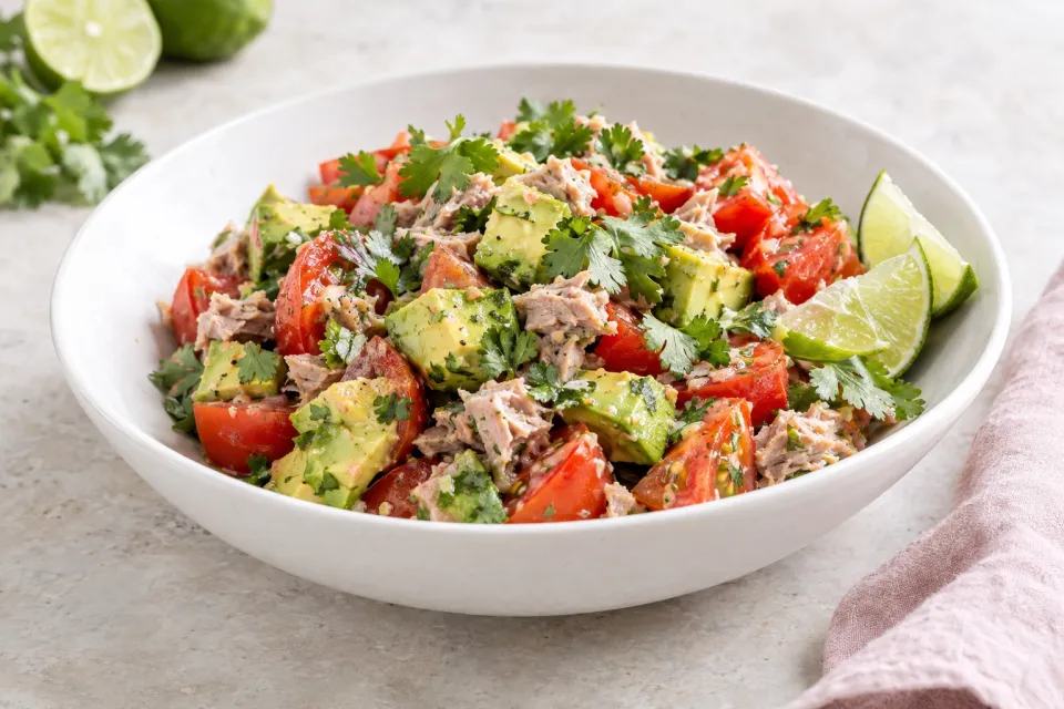 Tomato Salad with Avocado, Tuna, Cilantro, and Lime