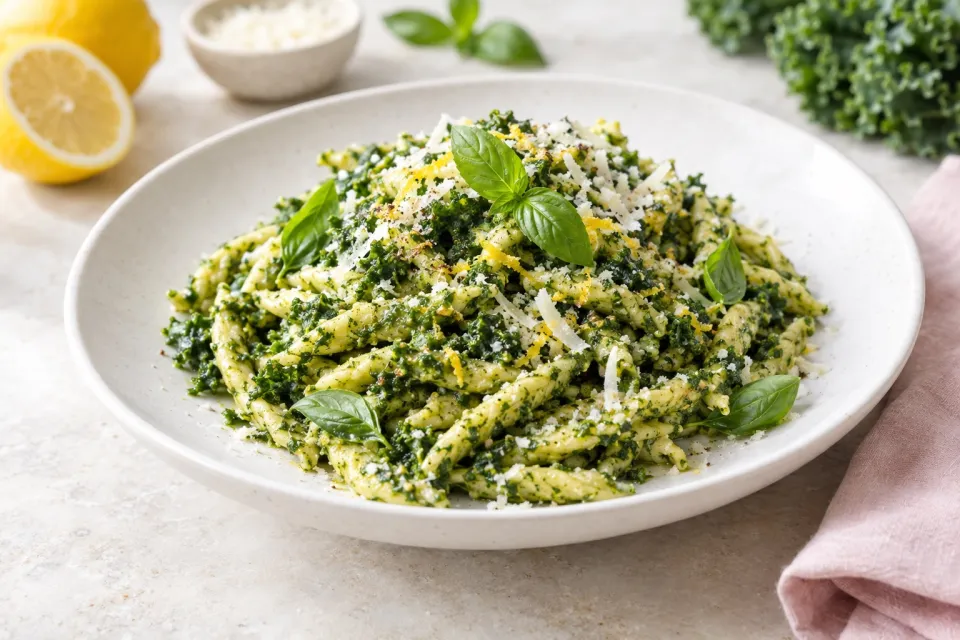Kale and Basil Pesto with Lemon and Parmesan