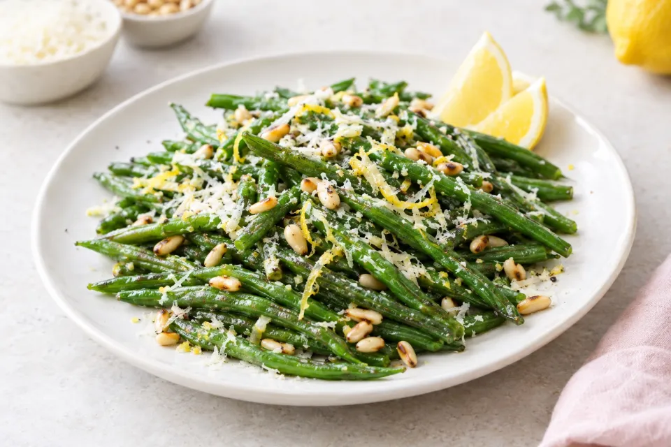 Stir-Fried Green Beans with Lemon, Parmesan, and Pine Nuts