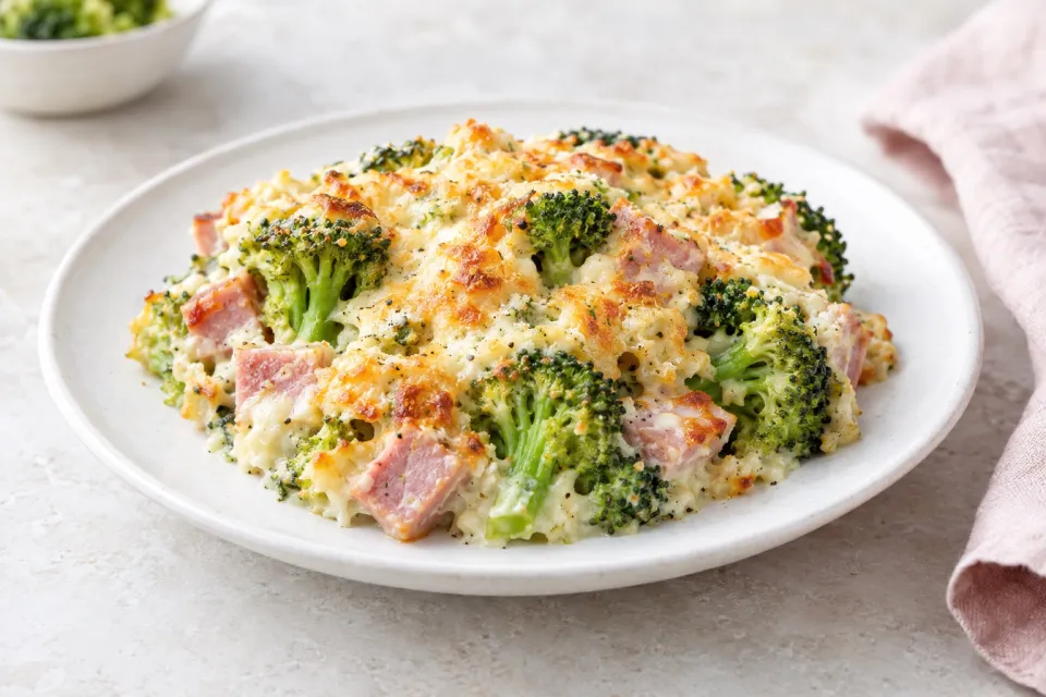 Low-Carb Ham and Broccoli Casserole Au Gratin