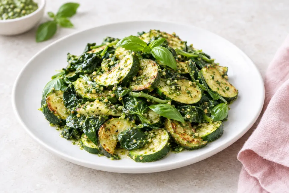 Sauteed Zucchini with Spinach and Basil Pesto