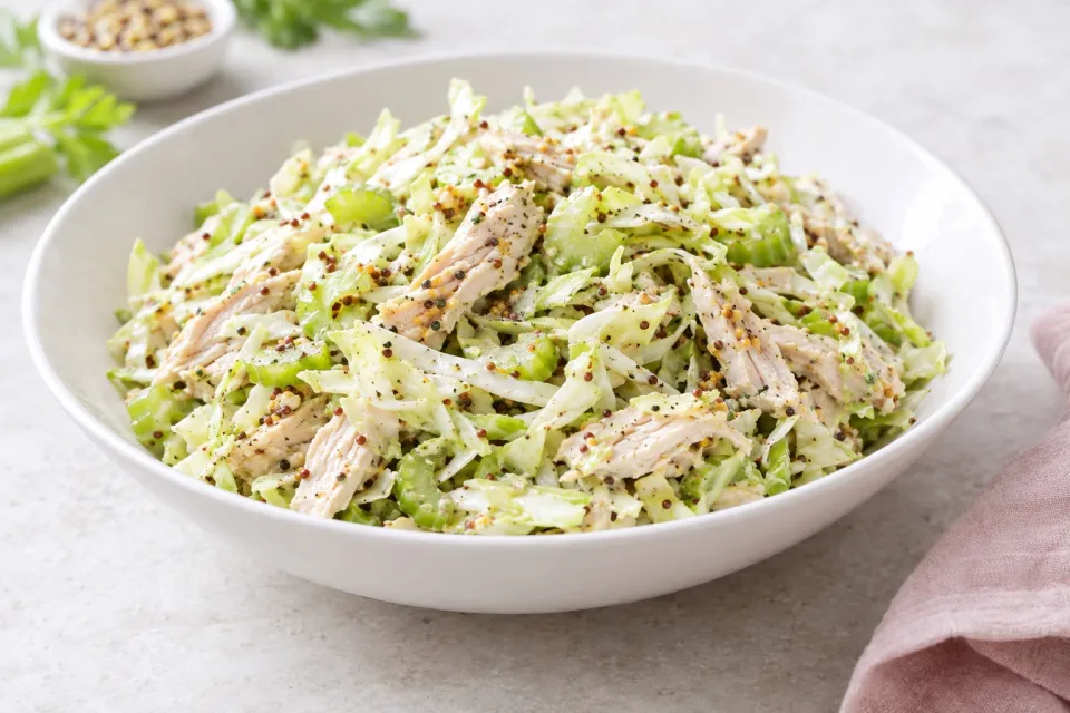 Low-Carb Chicken Cabbage Salad with Mustard and Celery Seed