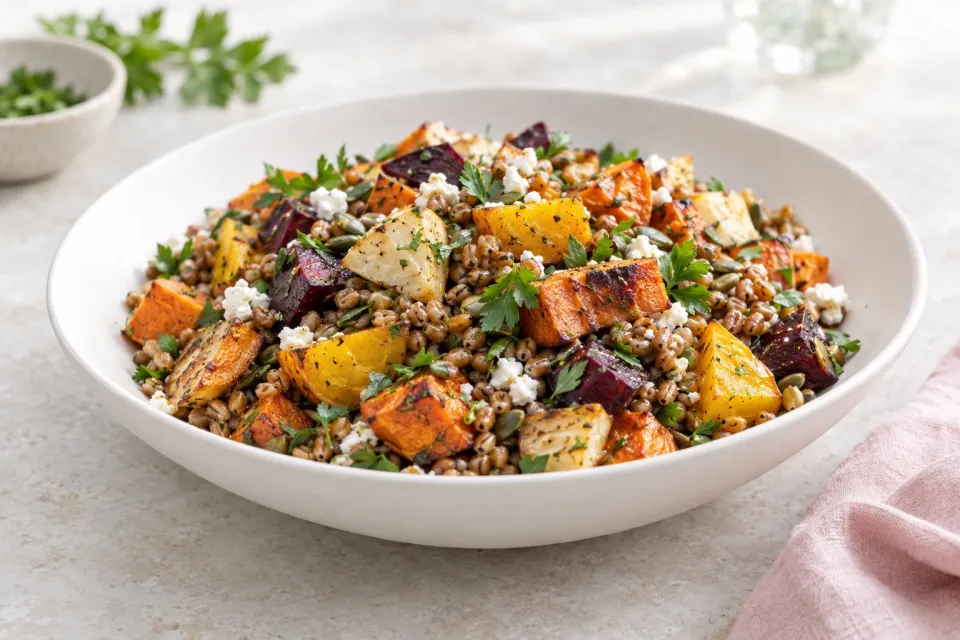 Roasted Root Vegetable and Wheat Berry Salad