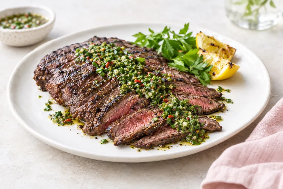 Grilled Flat Iron Steak with Chimichurri Sauce