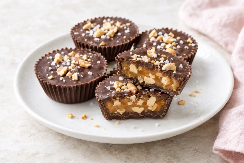 Chocolate-Covered Salted Peanut Caramel Cups