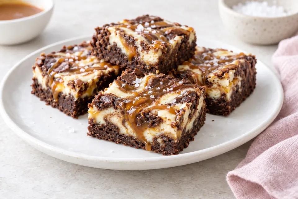 Salted Caramel Cream Cheese Swirl Brownies