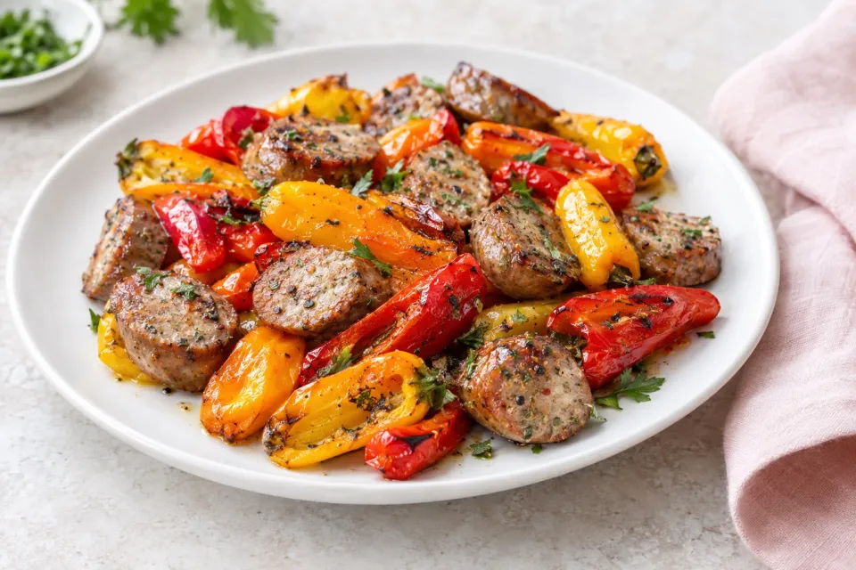 Low-Carb Roasted Italian Sausage and Sweet Mini Peppers Sheet Pan Meal