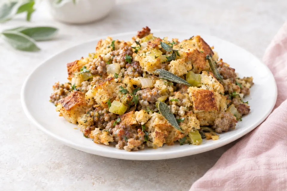 Slow Cooker Sage and Sausage Stuffing