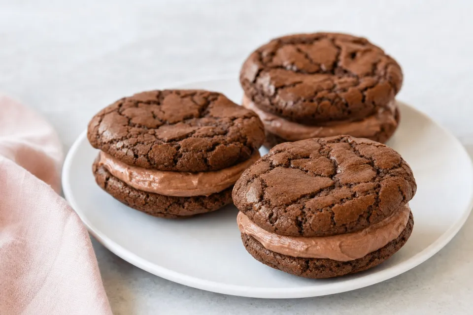 Brownie Cookie Sandwiches with Chocolate Cream Cheese Frosting