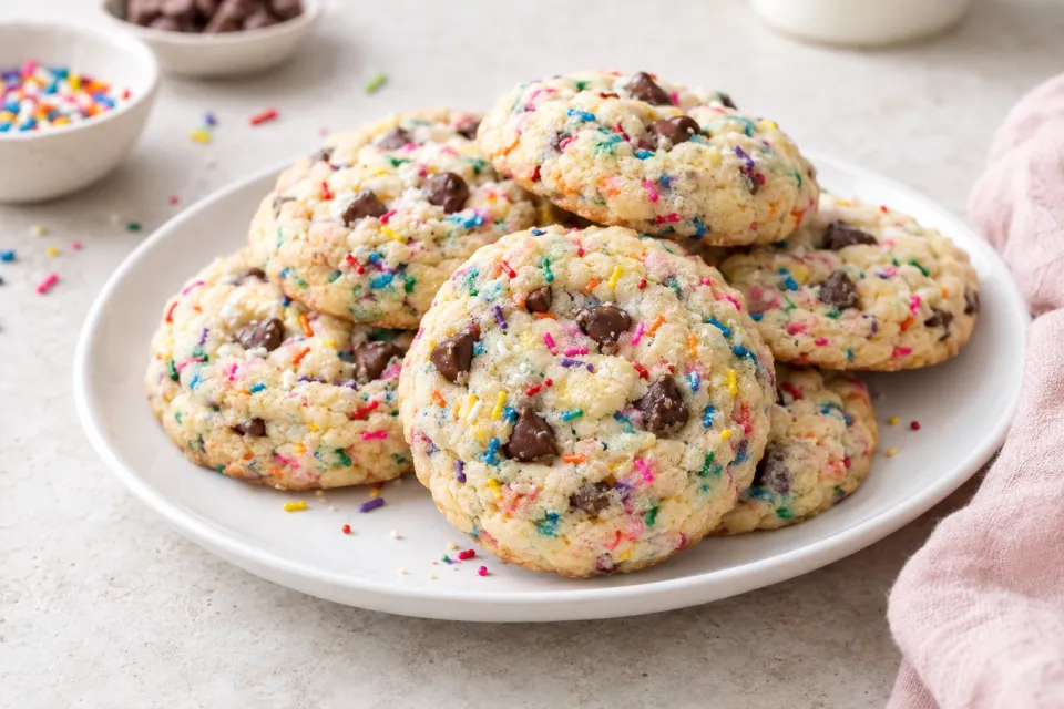 Cake Batter Funfetti Chocolate Chip Cookies