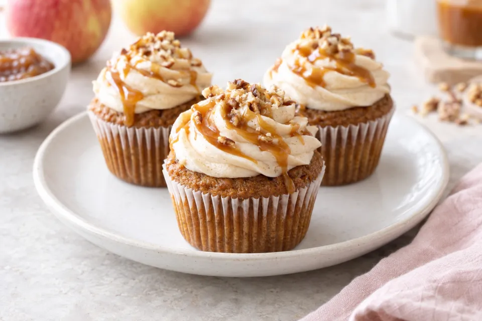 Apple Butter Cupcakes with Caramel Cream Cheese Frosting