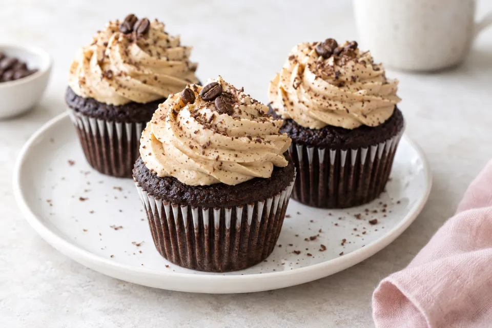 Dark Chocolate Cupcakes with Coffee Cream Cheese Frosting