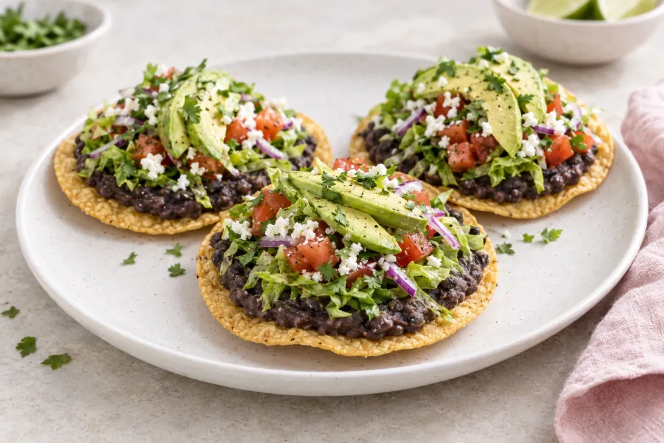 Tostadas with Mashed Black Beans