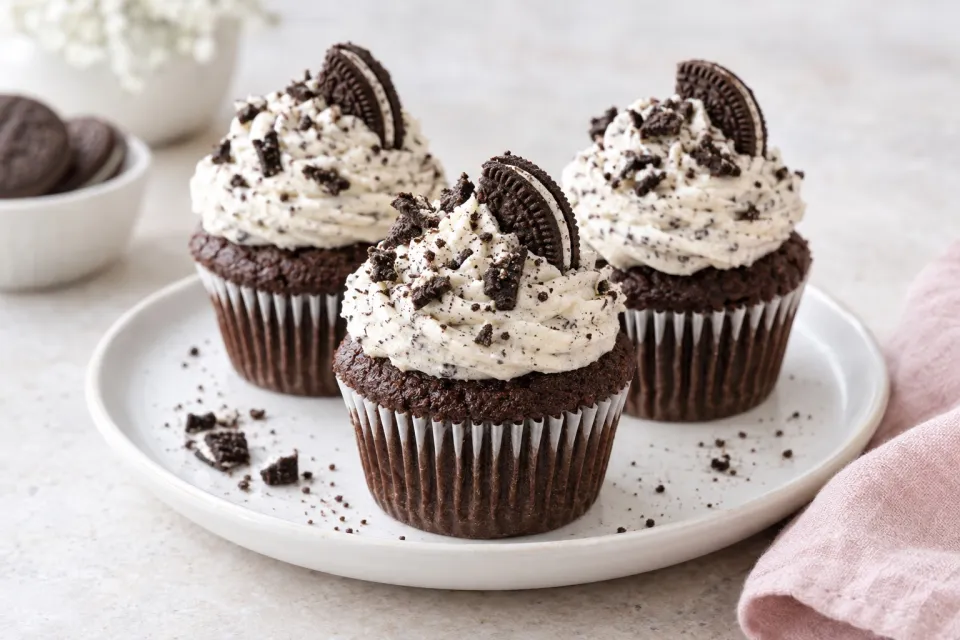 Chocolate Cookies and Cream Cupcakes with Cream Cheese Frosting