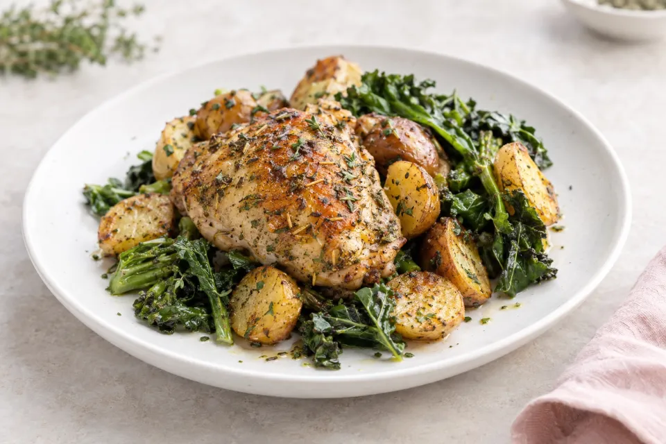 Herbes De Provence Skillet Chicken with Potatoes and Greens