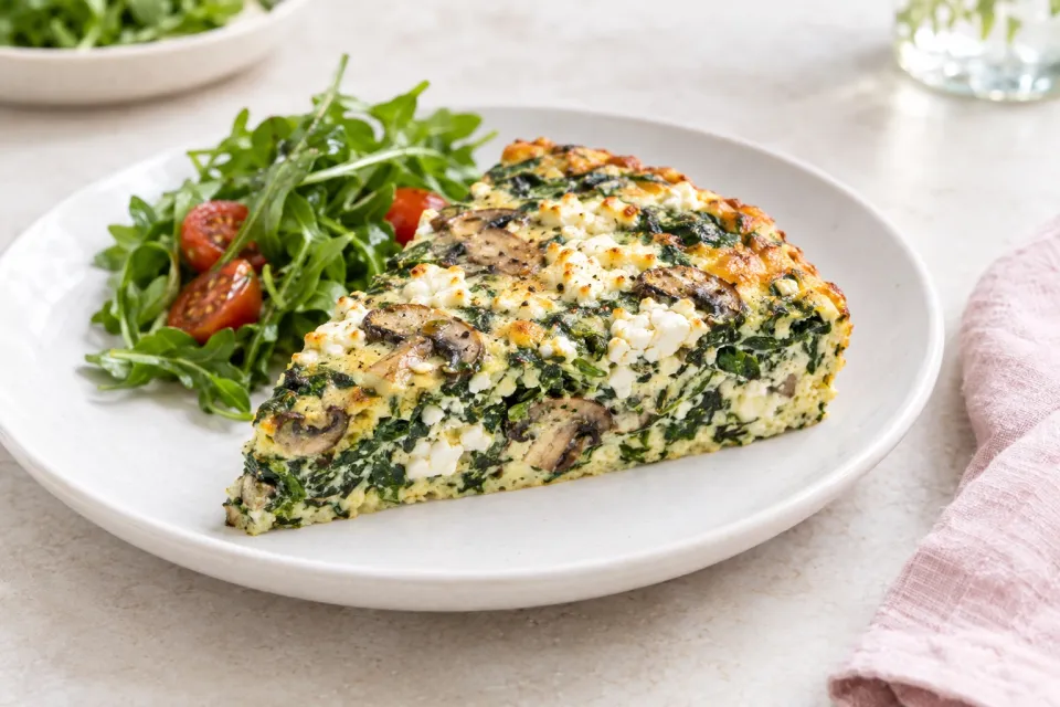 Spinach Mushroom and Feta Crustless Quiche