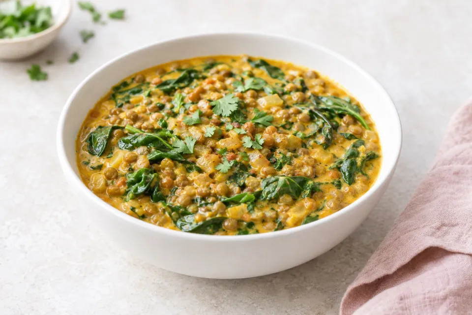 Creamy Coconut Curry Lentils with Spinach