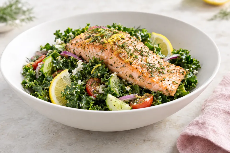 Lemon Dill Salmon and Kale Salad