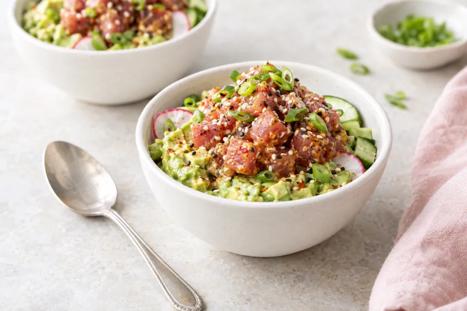 Spicy Tuna Guacamole Bowls
