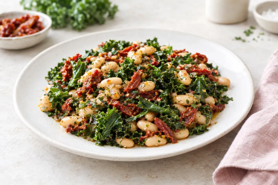 Sun Dried Tomato, Kale, and White Bean Skillet