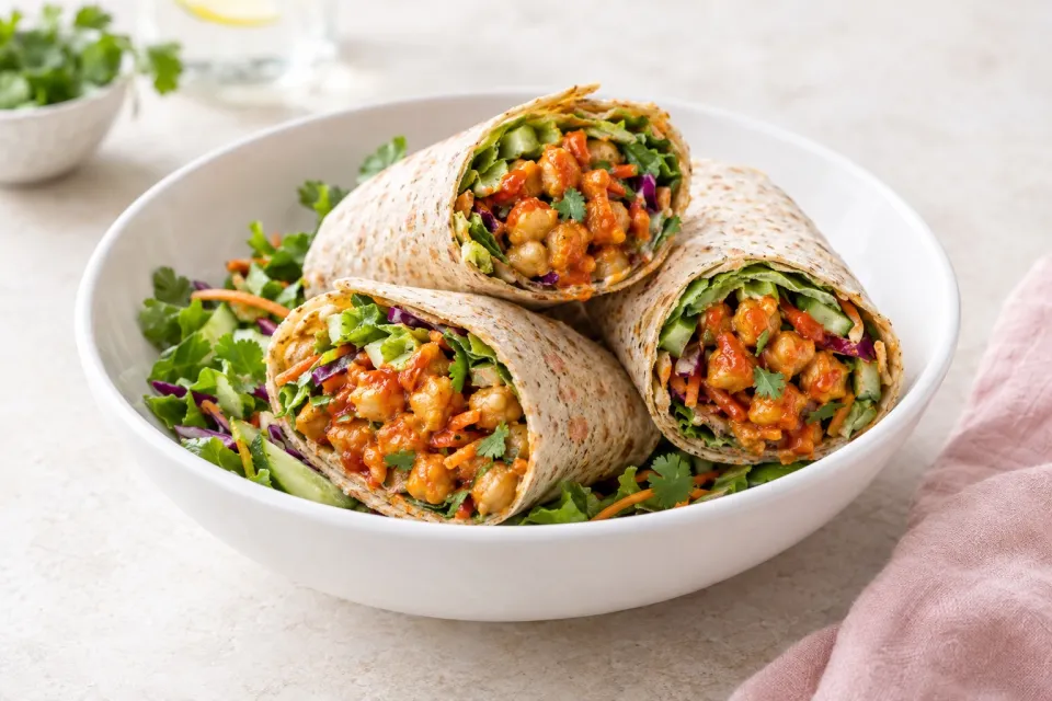 Sriracha Chickpea Salad Wraps