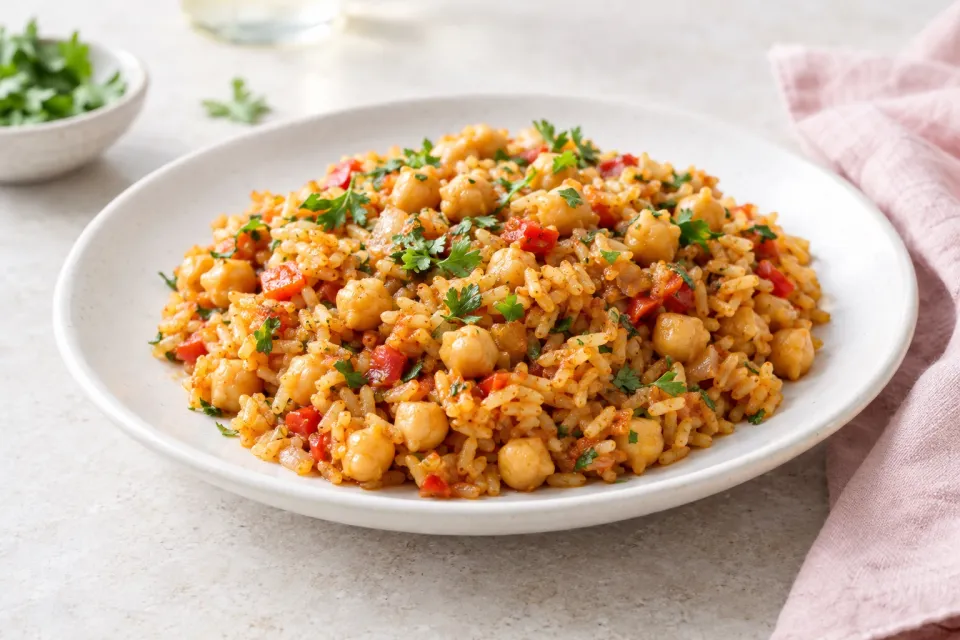 Rice Cooker Spanish Chickpeas and Rice
