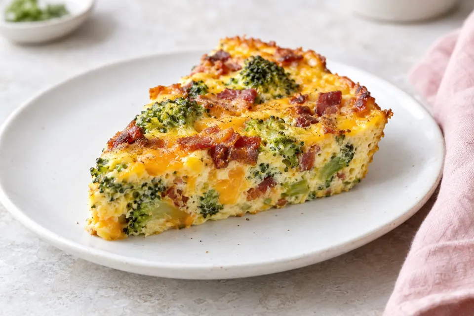 Bacon Broccoli Cheddar Crustless Quiche