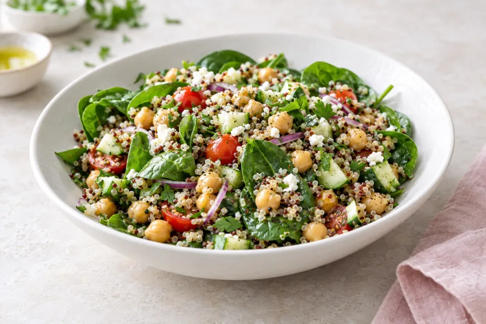 Spinach Chickpea and Quinoa Salad
