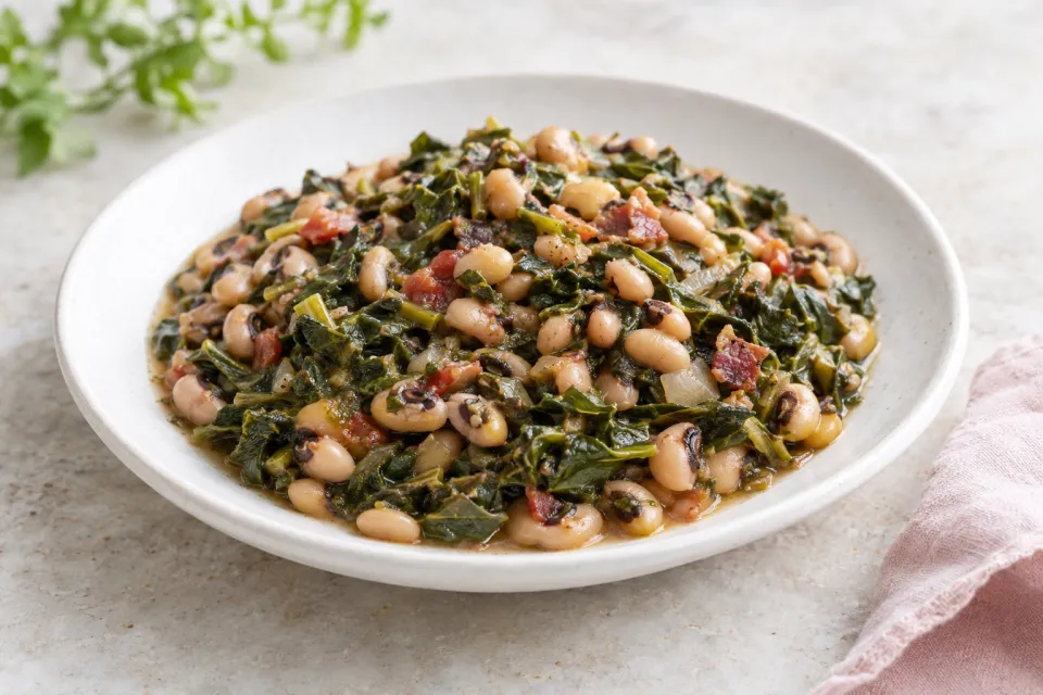 Slow Simmered Black Eye Peas and Greens