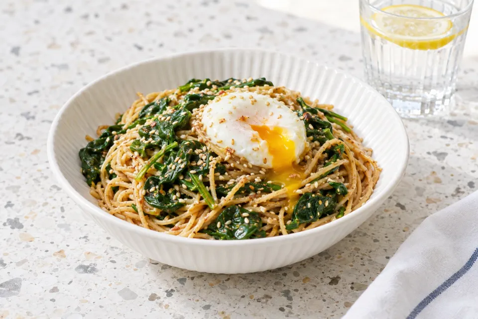 Sesame Noodles with Wilted Greens