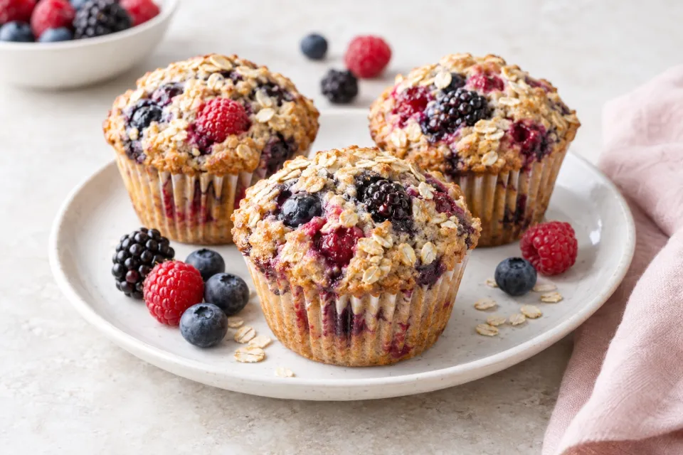 Triple Berry Oat Muffins