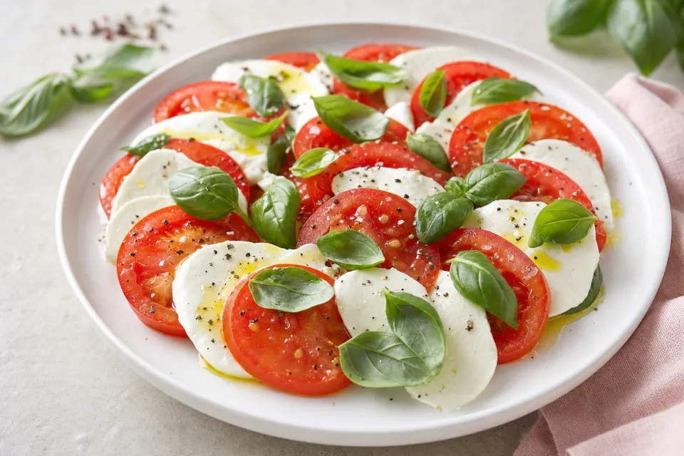 Caprese Salad with Tomatoes, Basil, and Mozzarella