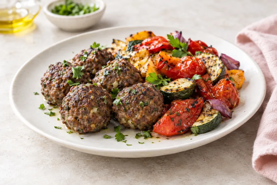 Beef Kofta Meatballs with Roasted Vegetables