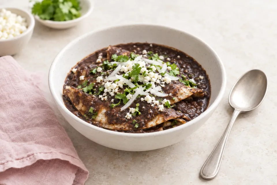 Enfrijoladas – Tortillas in Black Bean Sauce