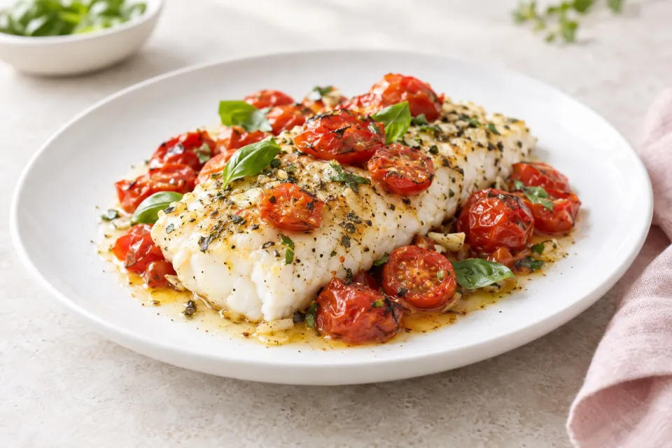 Easy Oven Baked Fish with Tomatoes