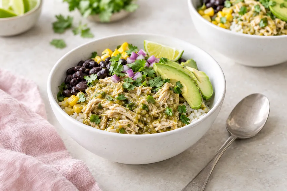 Slow Cooker Salsa Chicken Verde Bowls