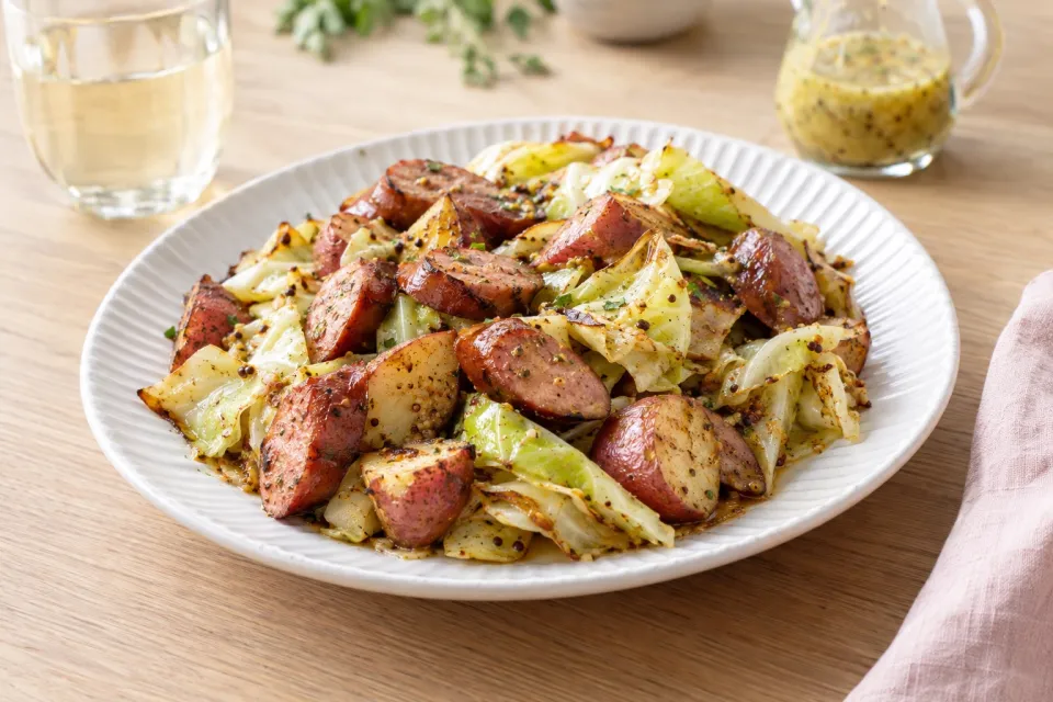 One Pan Roasted Kielbasa and Cabbage Dinner