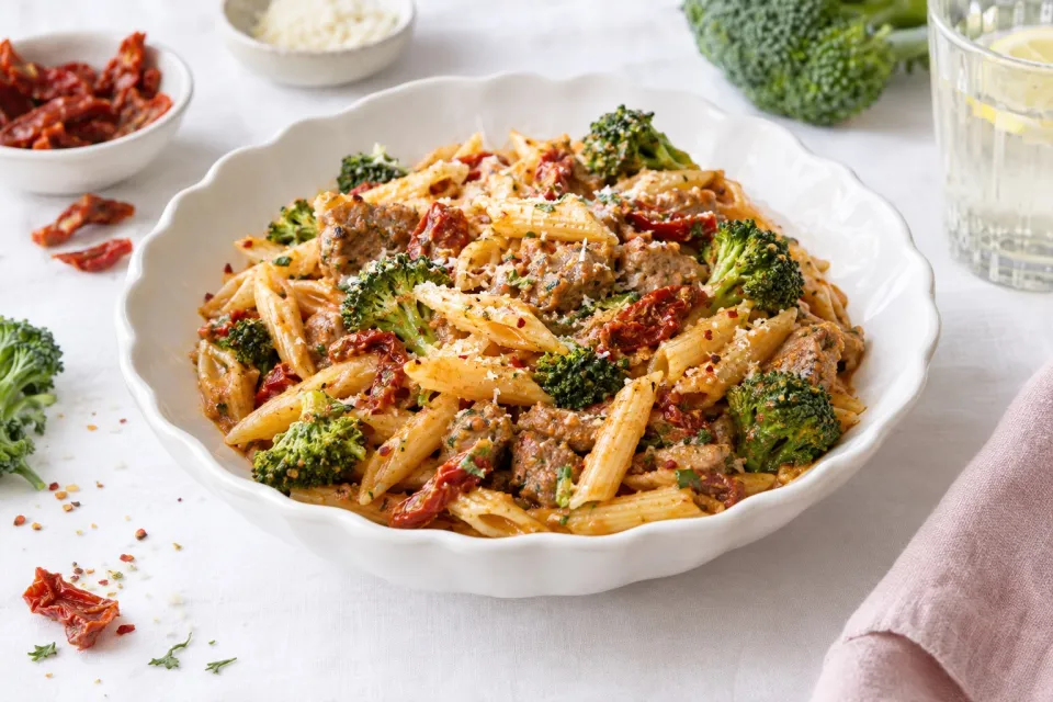 One Pot Sausage and Sun Dried Tomato Pasta
