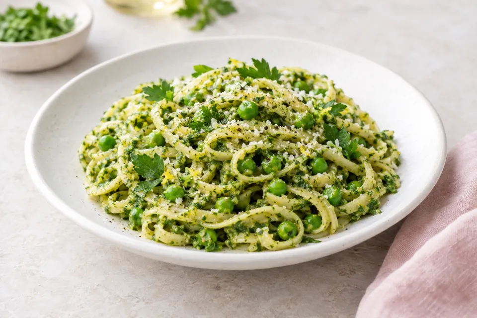 Parsley Pesto Pasta with Peas