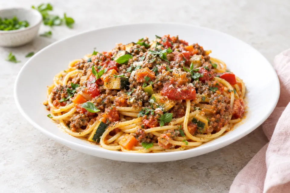 Spaghetti with Vegetable and Meat Sauce