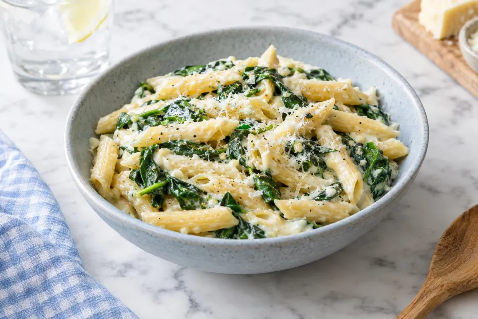 Lighter Spinach Alfredo Pasta