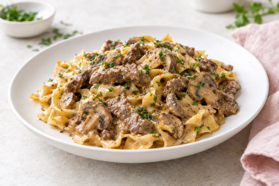 One Pot Beef and Mushroom Stroganoff