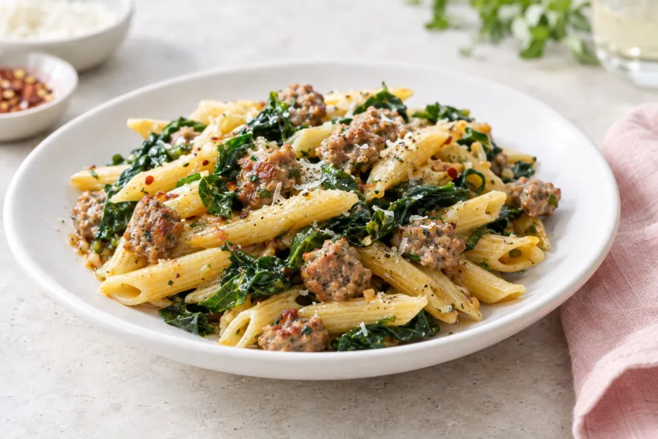 Penne Pasta with Sausage and Greens