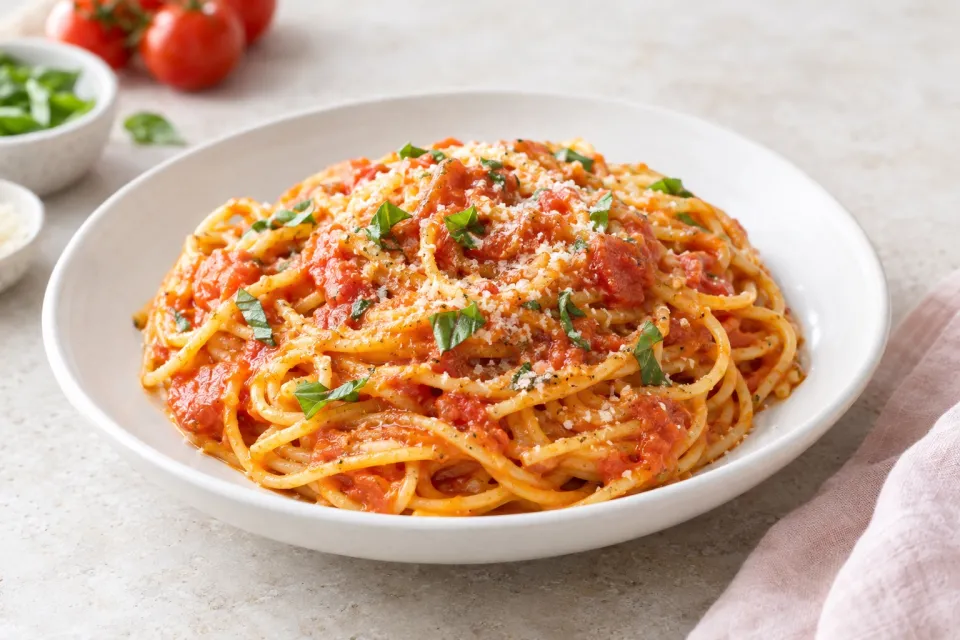 Pasta with 5 Ingredient Butter Tomato Sauce