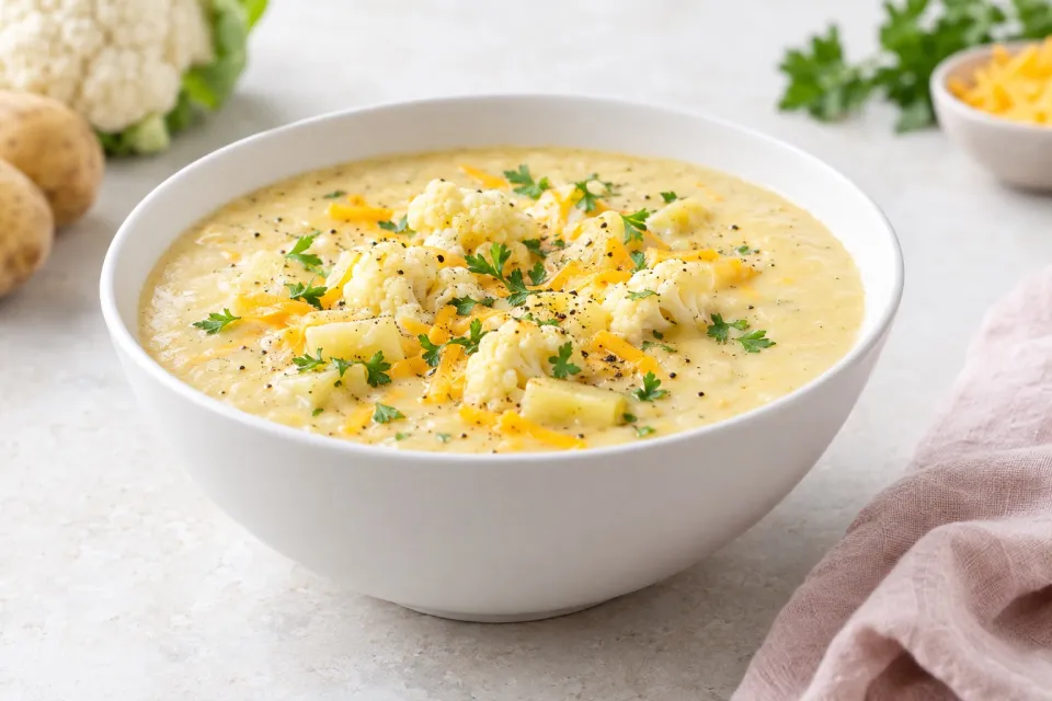 Cheesy Cauliflower and Potato Soup