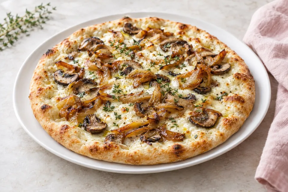 Caramelized Onion & Mushroom White Pizza