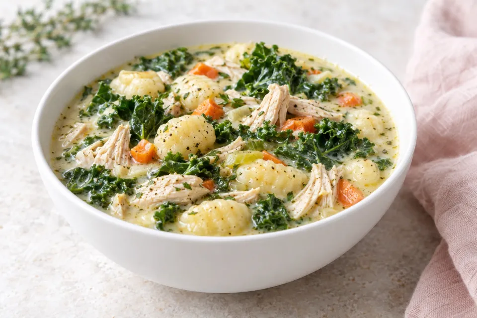 Kale Chicken and Gnocchi Soup