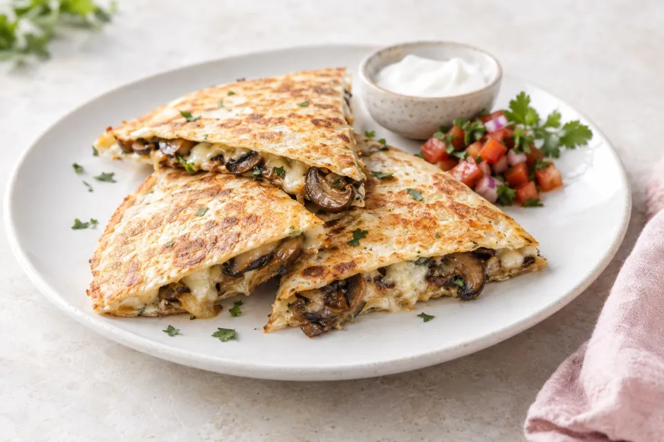 Crispy Cheese and Mushroom Quesadillas