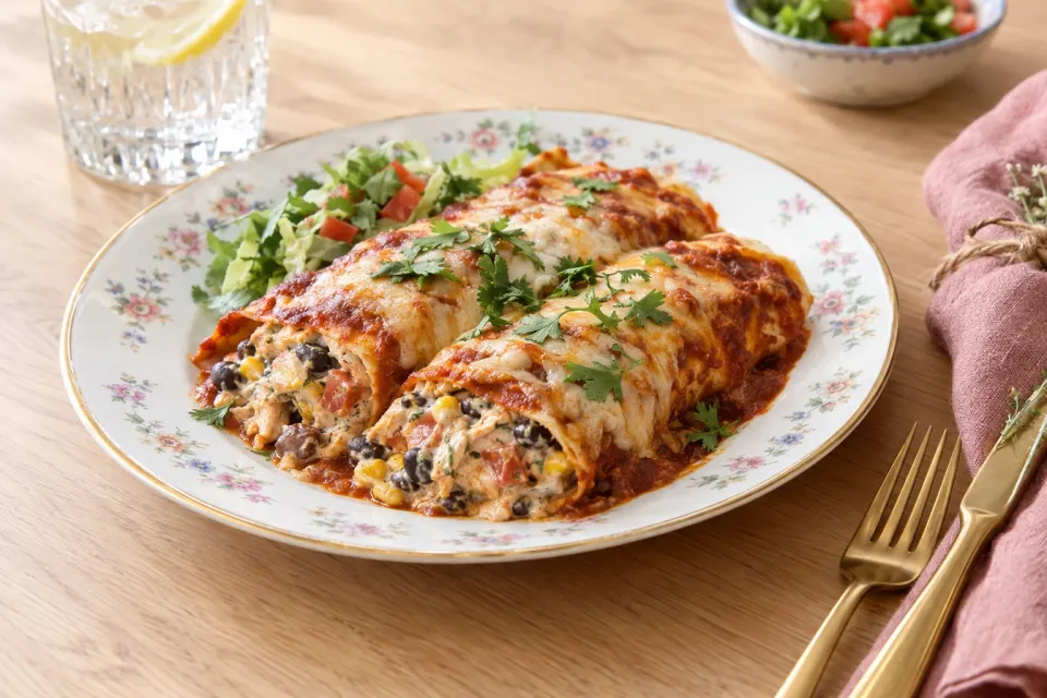 Creamy Chicken and Black Bean Enchiladas