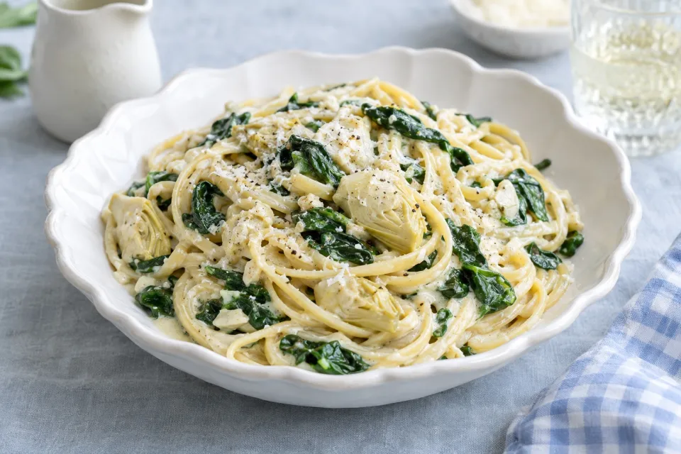 20 Minute Creamy Spinach Artichoke Pasta